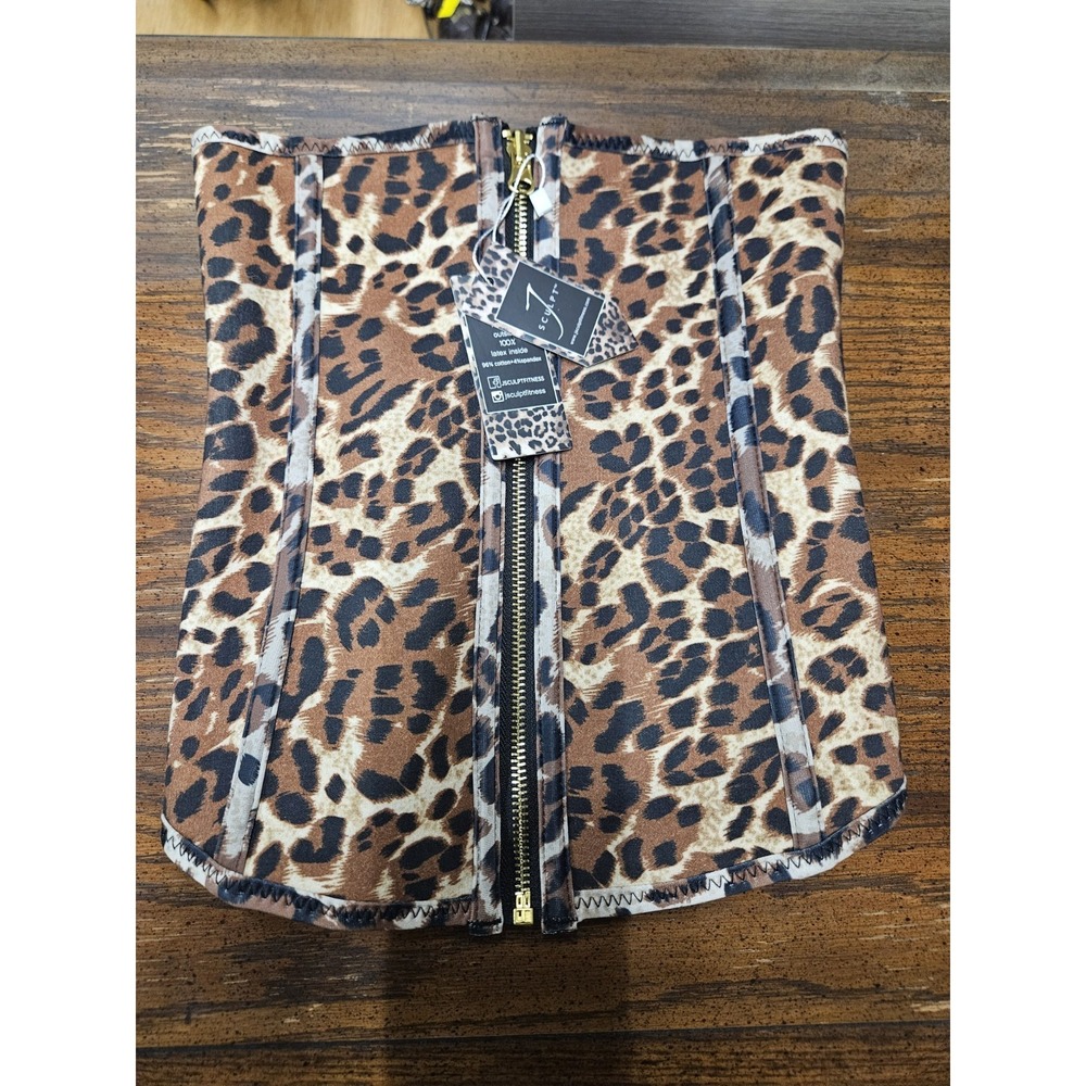 J Sculpt‎ Waist Trainer Shapewear Leopard XS Zipper Adjustable Belt